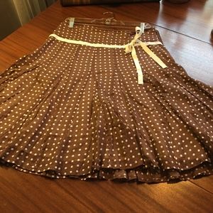 Cotton lined brown w/ white polka-dot skirt size M